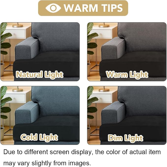 H.VERSAILTEX Stretch Velvet 3 Piece T Cushion Sofa Slipcovers - Individually Fitted Cushion Covers for 3 Cushion Couch - Stay in Place (Black)
