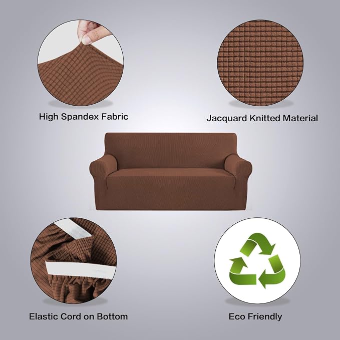 H.VERSAILTEX Stretch Sofa Covers for 3 Cushion Couch Covers Sofa Slipcovers for Living Room Feature Thick Checked Jacquard Fabric with Elastic Bottom, Sofa X-Large - Caramel