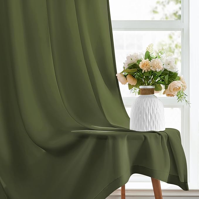 HOMEIDEAS Non-See-Through Olive Green Privacy Sheer Curtains, 52 X 54 Inches - Image 6