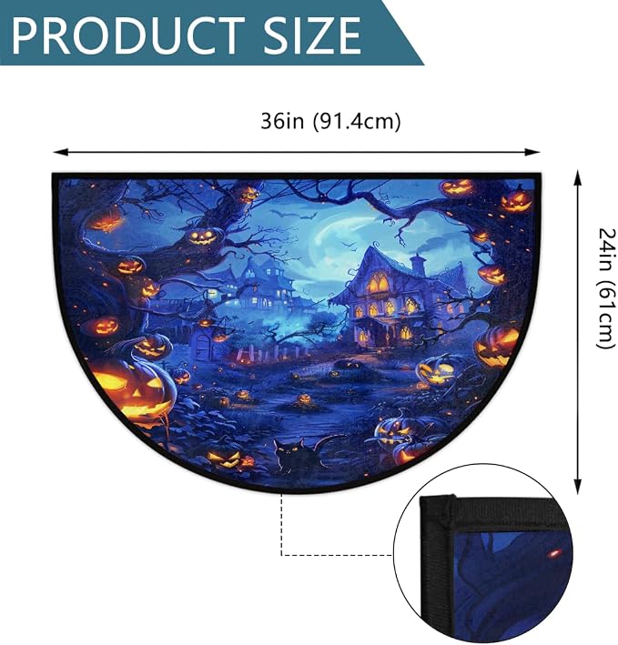 Pumpkin Half Round Door Mat Semi Moon Rug Fireplace Carpet Area Rugs | Halloween Pumpkin Non Slip Absorbent Half Circle Mat Carpet for Indoor Outdoor Patio Kitchen Bathroom Entryway Home Decor