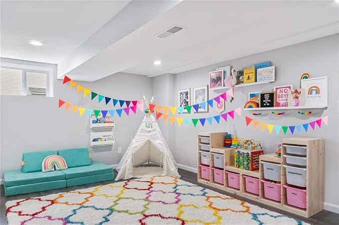 LOVENJOY 5 Assembled Felt Rainbow Banner Garlands, Colorful Pennant Buntings for Classroom or Birthday Party Decoration