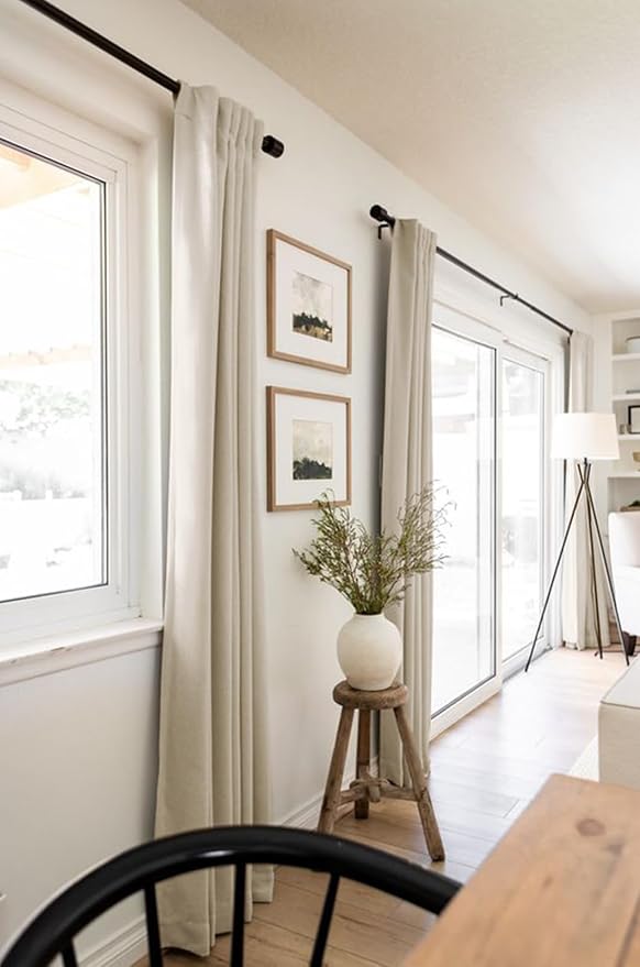 100% Blackout Shield Linen Blackout Curtains for Bedroom 108 Inches Long, Back Tab/Rod Pocket Living Room Drapes, Thermal Insulated Blackout Curtains 2 Panels Set, 50" W x 108" L, Oatmeal