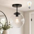 Globe Semi Flush Mount Ceiling Light Clear Glass Globe Ceiling Light Matte Black Finish Contemporary Mid Century Modern Style Lighting Fixture Hallway Living Room Kitchen Bedroom Storage (Bulb Incl.)