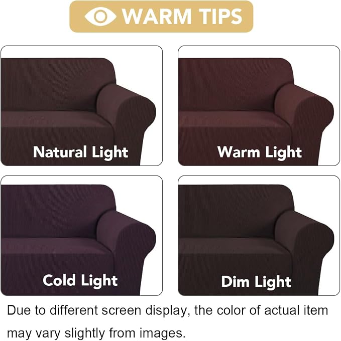 H.VERSAILTEX Stretch Love Seat Couch Covers Couch Slipcovers for 2 Cushion Couch Sofa Cover for Loveseat 1 Piece with Elastic Bottom, Textured Checked Jacquard Fabric(Loveseat 58"-70" Wide, Chocolate)