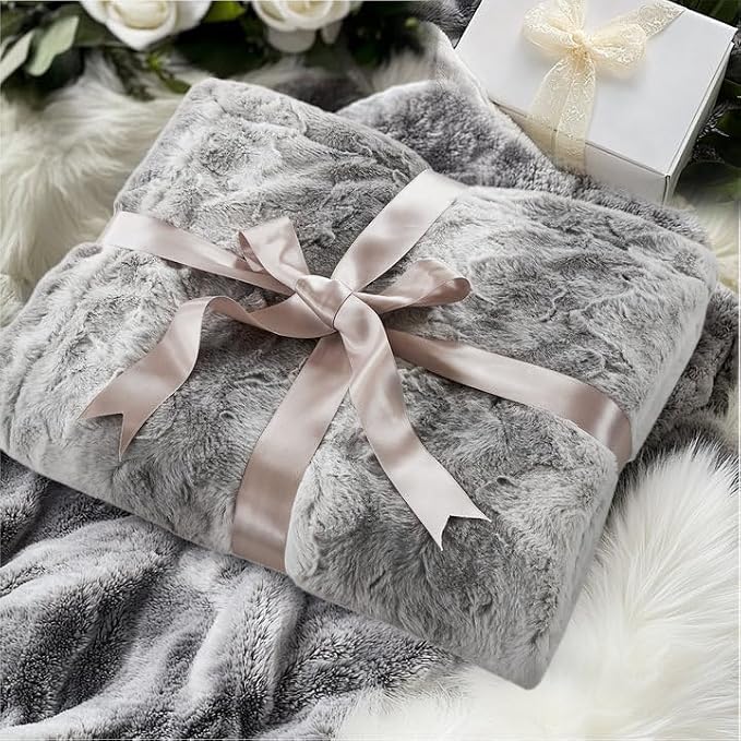 Madison Park Zuri Faux Fur Reversible Throw Blanket, 50 x 60 in, Grey | Soft Plush, Luxury, Animal Stripes, Mink Reverse, Modern, All Season, for Bed Sofa Couch, OEKO-TEX Certified