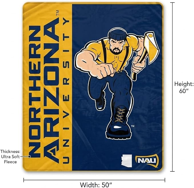 Proformance Home NCAA Northern Arizona Lumberjacks Endzone Ultra Soft Tailgate Throw