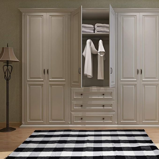 uxcell Buffalo Check Rug,Plaid Outdoor Rug,Layered Door Mat,Cotton Gingham Rugs,Floor Mat for Front Porch/Runner/Bedroom/Kitchen/Farmhouse 59"x35" Black & White