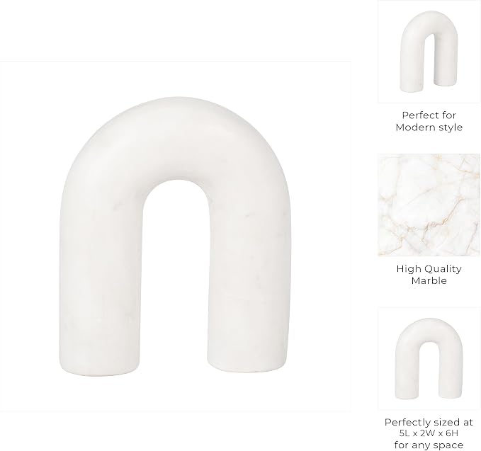 White Marble Arch Decorative Object – Rounded Horseshoe Sculpture Modern Home Decor – Contemporary Shelf & Coffee Table Decor for Office & Living Room – 5" x 6"