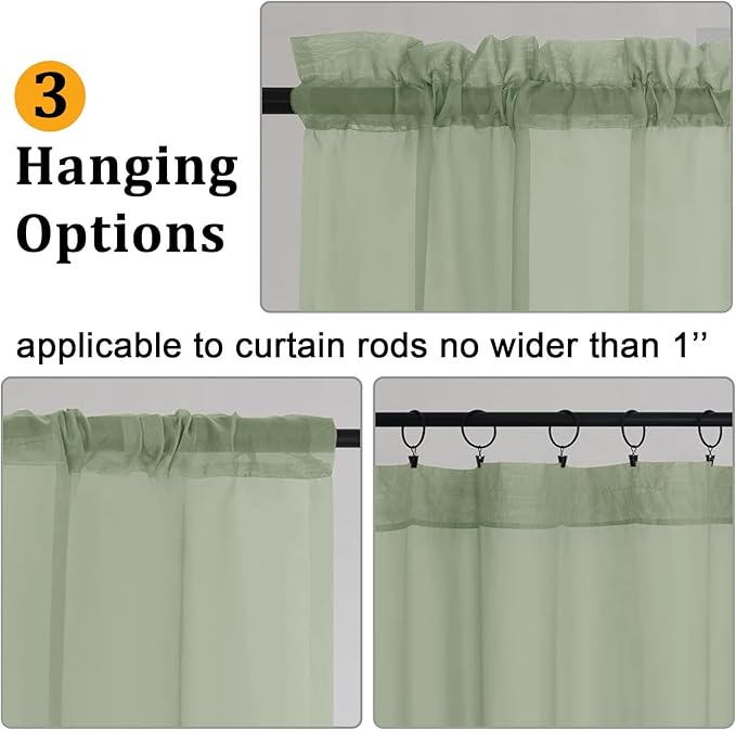 Gwine Sheer Sage Green Curtains 96 Inches Long 2 Panels Set, Light Filtering - Image 3