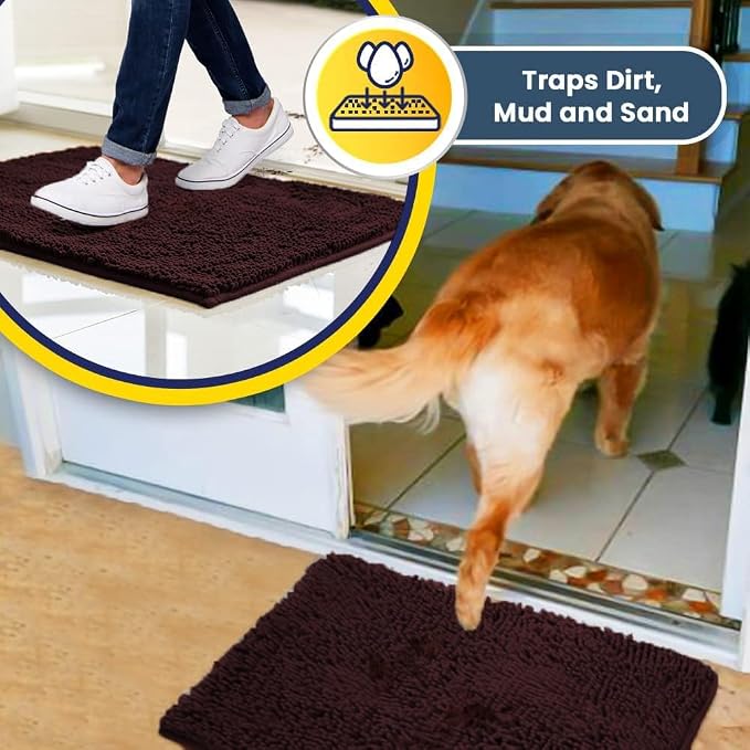 Muddy Mat® | Super Water Absorbent Door Mat Indoor, Microfiber Quick Dry Chenille Entryway Rug, Slip Resistant Front Door Mat, Indoor Mats for Entryway, Machine Washable Pet Rug, Rust 16" x 24"