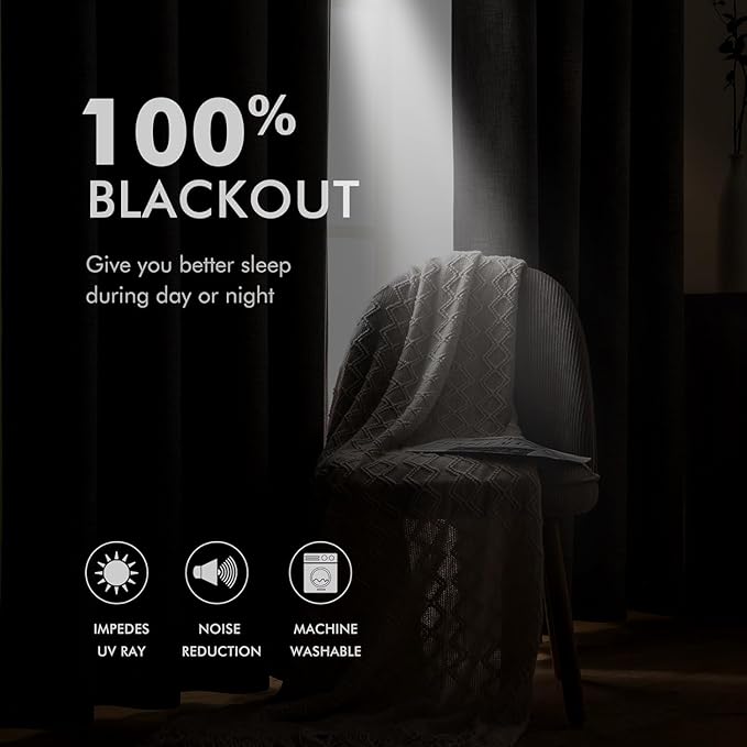 MIULEE 100% Blackout Linen Textured Curtains for Bedroom Solid Thermal Insulated Midnight Blue Grommet Room Darkening Curtains & Drapes Luxury Decor for Living Room Nursery 52 x 84 Inch (2 Panels)