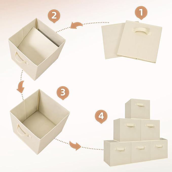 STORAGE MANIAC Storage Cubes, 11 Inch Collapsible Storage Bins with Handles, 10 Pack Fabric Foldable Bins for Organization, Durable Storage Bins for Closet, Shelves, Offices, 10-Pack Beige