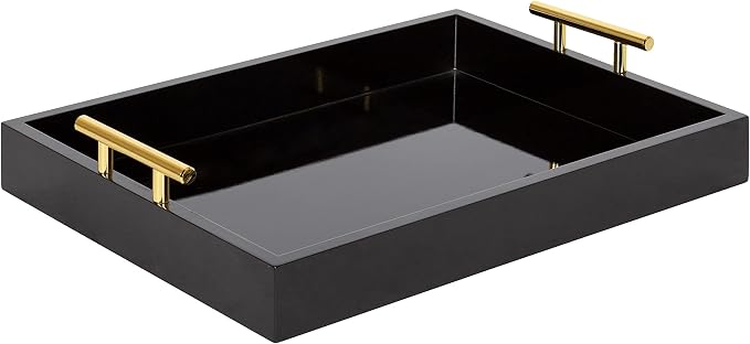Kate and Laurel Lipton Decorative Modern Rectangular Tray, 16.5 x 12.25, Black and Gold, Chic Serving Tray for Storage, Organization, and Display