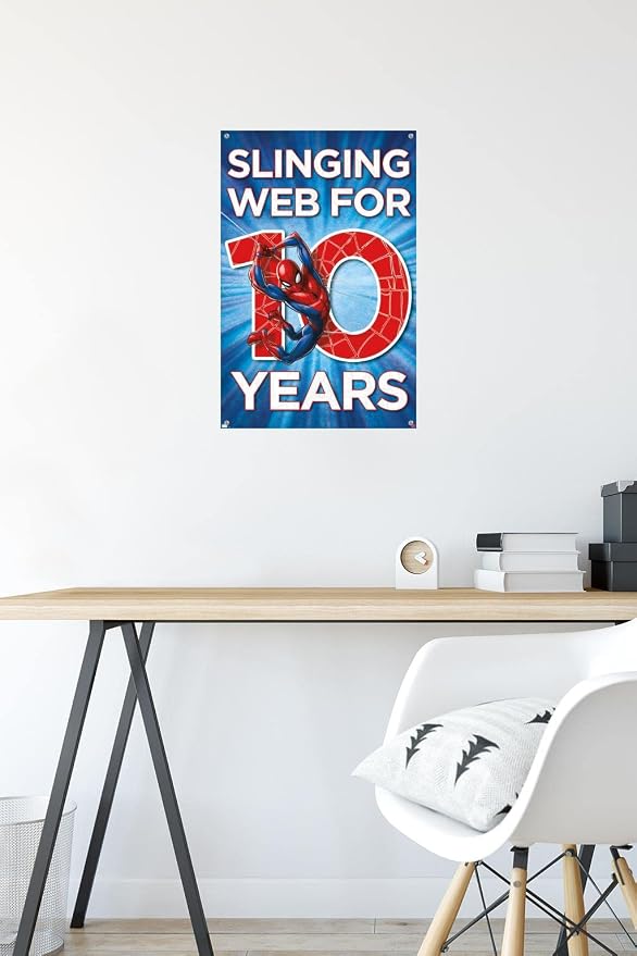 Trends International Marvel Spider-Man - Happy 10th Birthday Wall Poster, 14.72" x 22.37", Premium Poster & Push Pin Bundle