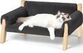FAMIDGE Elevated Cat Couch Bed for Indoor Cats - Wooden Pet Sofa with Removable Washable Thick Cover Raised Kitty Lounge Chair Suitable for Puppy or Small Animals(Cat Sofa Grey)