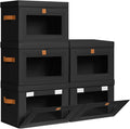 Homsorout Medium Fabric Storage Bins - Closet Shelf Organizer with Open Window, 5 Pack Closet Baskets for Shelves, Stackable Decorative Boxes for Home, Dorm, Black, 13.7" x 9.8” x 9.8"