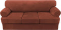 H.VERSAILTEX Sofa Cover 4 Piece T Cushion Sofa Slipcovers Thick Velvet Couch Cover Stretch T Cushion Sofa Covers for 3 Cushion Couch with 3 Individual T Cushion Covers Washable, Rust