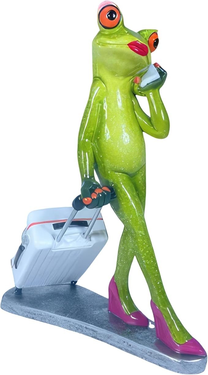 ICE ARMOR 2-PC Gift Set 7" H Frog Lady Pulling Suitcase Figurine Statue Ornament Home Room Office Decor Ideas for Housewarming, Holidays and Birthdays