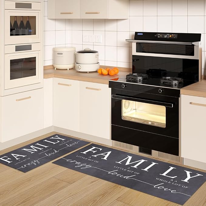 GUBIYU Kitchen Rug Set of 2, A Little Bit of Crazy A Whole Lot of Love Rugs for Living Room Dining Room Bedroom Aesthetic Anti Fatigue Kitchen Mats Non Skid Waterproof Rugs Farmhouse Home Decor