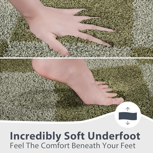 Bathroom Rugs, 30" x 60" Bath Rugs, Checkered Budding Green & Sage Green