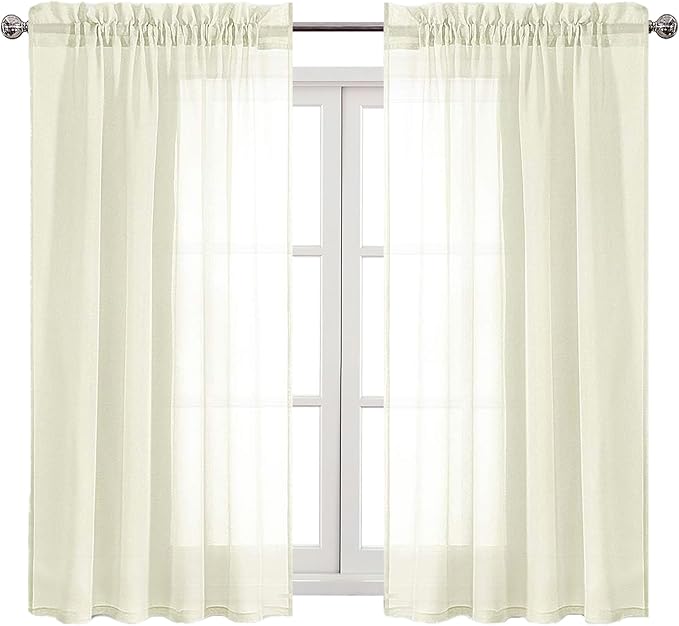 DWCN Ivory Sheer Curtains Semi Transparent Voile Rod Pocket Curtains - Image 9
