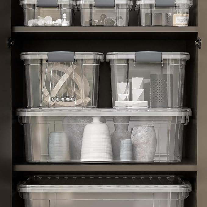 Superio Clear Storage Box with Lid, 26.5 Quart Plastic Container Bins for Organizing, Stackable Crates, BPA Free, Non Toxic, Odor Free, Organizers for Home, Office, School, and Dorm