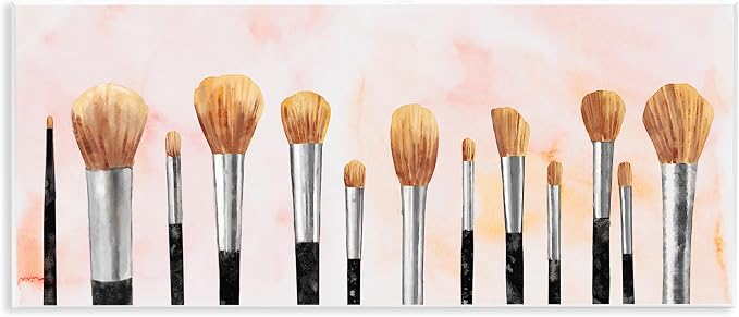 Pink Makeup Brush Glam, 7 x 17 Inch Mounted Print on Wall Plaque | Stupell Industries · By Ziwei Li · Ready to hang · Giftable beauty accent · Made in USA