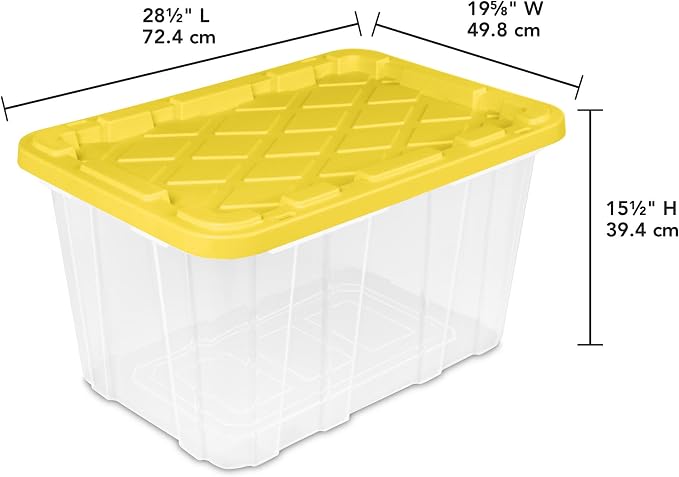 Sterilite Industrial Storage Tote with Lids for Garage, 27 Gallon, 8-Pack | Heavy-Duty and Stackable Utility Box Containers for Home, Office, and Basement Organization, Yellow