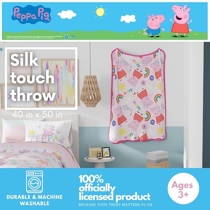 Peppa Pig Kids Bedding Super Soft Cozy Silk Touch Throw, 40 in x 50 in, (Officially Licensed Product) By Franco