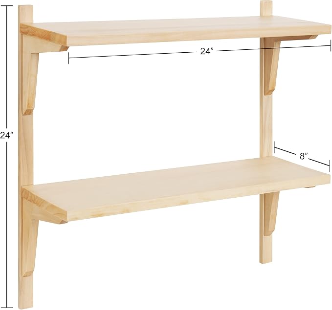 Kate and Laurel Meridien Modern Wood Shelves, 24 x 8 x 24, Natural Poplar, Transitional Two Tier Wall Shelf for Storage and Display