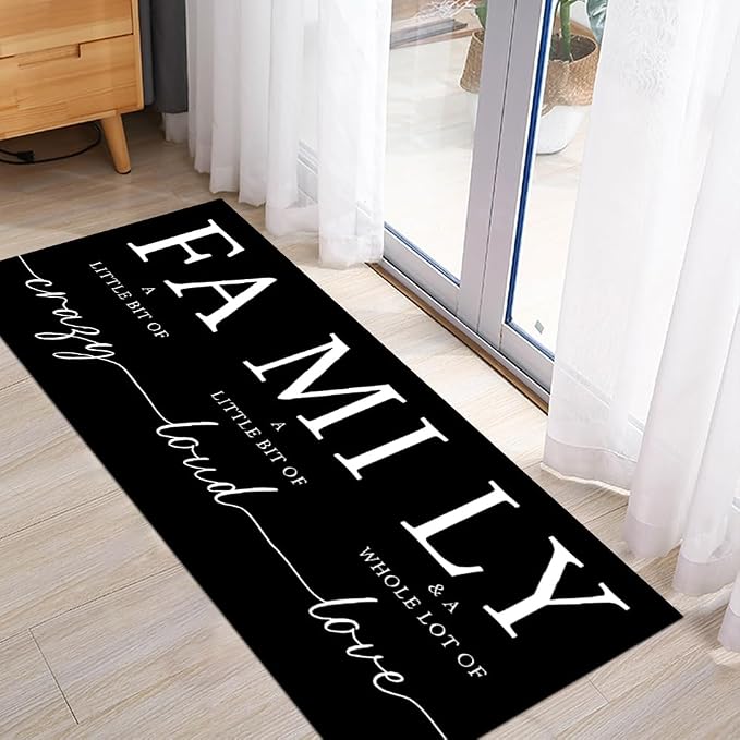 GUBIYU Black Area Rugs for Living Room Washable Rug for Bedroom Non Slip Backing Non Shedding Inspirational A Little Bit of Crazy Rugs for Home Office Decor Floor Carpet for Dining Room 23.6"x59"