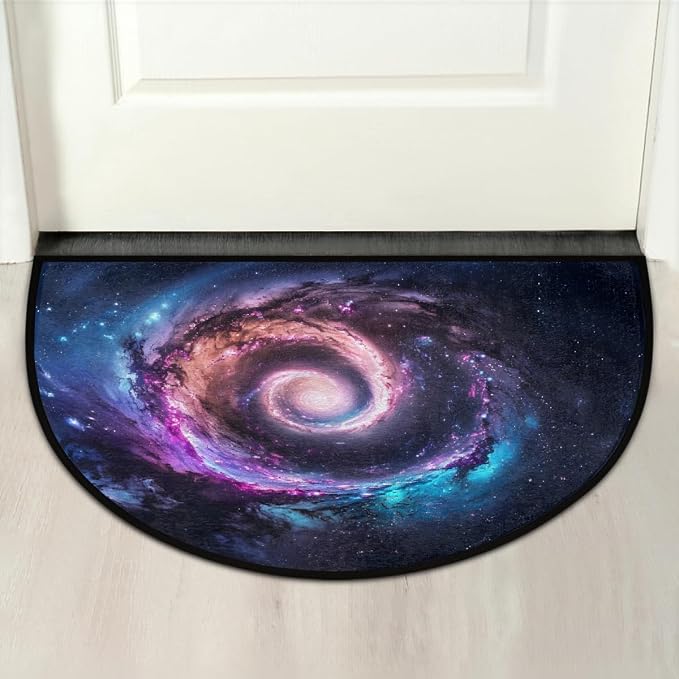 Galaxy Half Round Doormat Non-Slip Semi Circle Rug Half Moon Mat | Blue Universe Washable Soft Absorbent Indoor Outdoor Entrance Kitchen Bathroom Sink Patio Welcome Fireplace Floor Rug