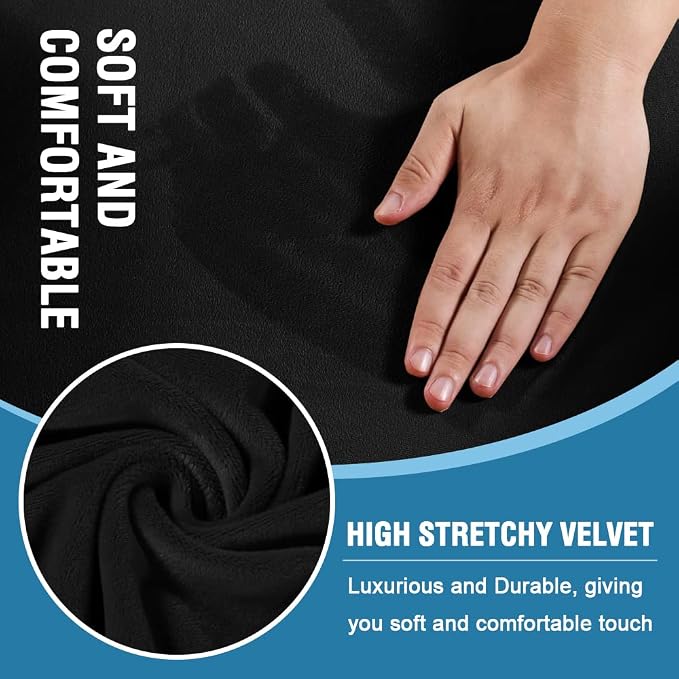 H.VERSAILTEX Sofa Cover 2 Piece T Cushion Armchair Slipcovers Thick Velvet Couch Cover Furniture Protector Stretch T Cushion Sofa Covers for 1 Cushion Couch with 1 Individual T Cushion Covers, Black