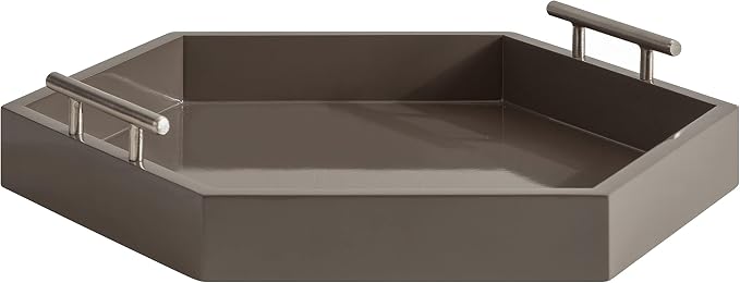Kate and Laurel Lipton Modern Hexagon Tray; 18 x 15.5; Brown and Silver; Decorative Geometric Serving Tray for Storage and Display