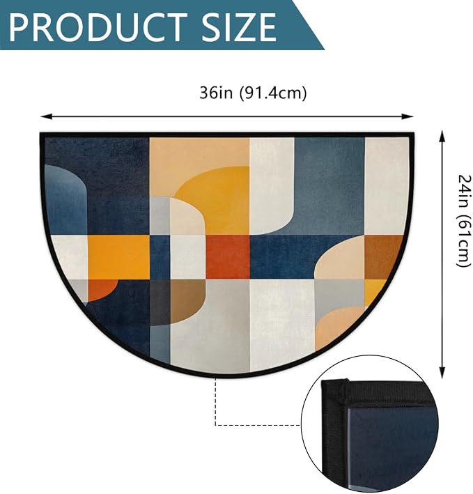 Half Round Doormat Geometric Semi Circle Rug Half Moon Rug Entryway Mat | Colorful Geometric Washable Non Slip Outdoor Floor Rug Kitchen Mat for Indoor Outdoor Bathroom Fireplace Bath Decor