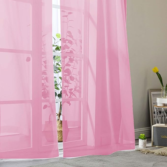 Pink Sheer Curtains for Bedroom Living Room 96 Inches Long 2 Panels, Modern Airy Soft Lightweight Rod Pocket Light Filtering Sheer Curtains Drapes, Pink, Each 42" Wx96 L Inch