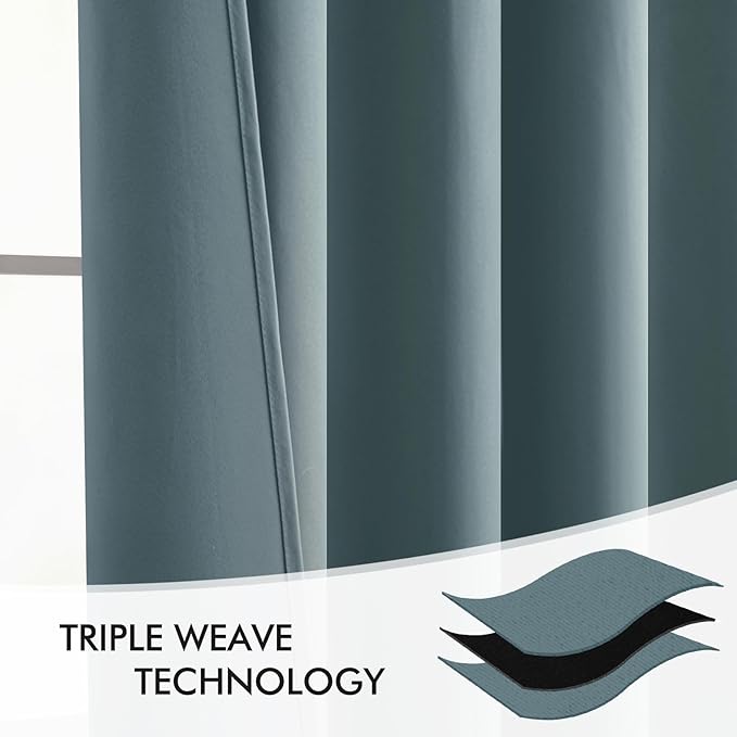 MIULEE Greyish Blue Back Tab Blackout Curtains 108 Inch Long 2 Panels Set for Bedroom, Rod Pocket/Pinch Pleat Extra Long Thermal Insulated Living Room Darkening Pleated Light Blocking Drapes