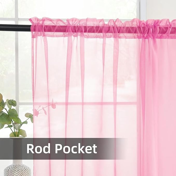 youleyar Solid Sheer Rod Pocket Curtain Voile Draperies 2 Panels White Beige Black Grey Ivory 60 Inch Width 72 Inch Long 1 Pair for Kitchen Bedroom Children Living Room Yard (Pink,60Wｘ72L)