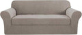 H.VERSAILTEX High Stretch Sofa Cover 2 Pieces Couch Covers Stylish Furniture Cover/Protector Soft with Spandex Jacquard Checked Pattern Fabric Suit for T Cushion/Box Cushion (Sofa 72"-88", Taupe)
