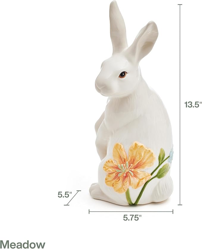 Fitz and Floyd Meadow Rabbit Ceramic Decorative Sitting Figurine, 13.5 Inch