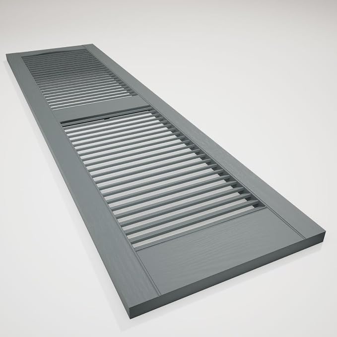 14 1/2"W x 25"H Lifetime Vinyl, Standard Cathedral Top Center Mullion, Open Louver Shutters, w/Installation Shutter-Lok's & Matching Screws (Per Pair), Storm Cloud