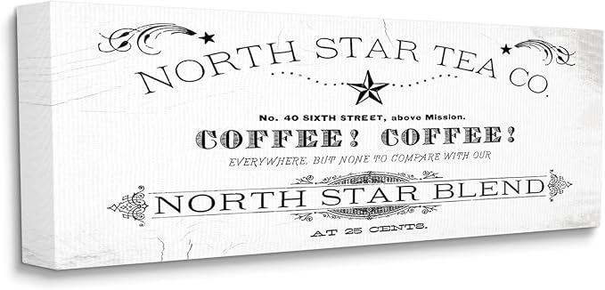 North Star Tea Coffee Vintage Sign, 10 x 24 Inch Canvas Wall Art | Stupell Industries · By Lil' Rue · Ready to hang · Great for kitchen or dining room · Made in USA