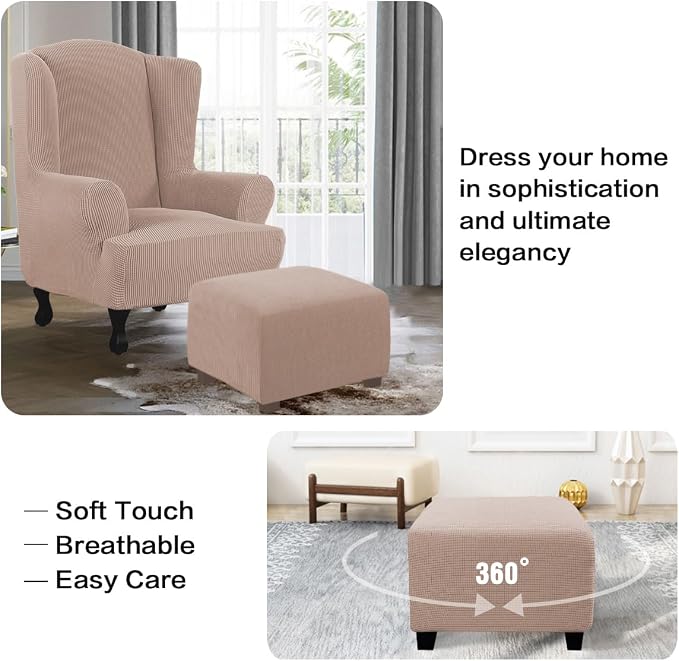H.VERSAILTEX Ottoman Cover Slipcover Rectangle Fit Length 35"-45" Footrest Sofa Slipcovers Stool Cover Footstool Protector Covers Feature Stretch Thick Soft Jacquard Fabric Removable Washable - Sand