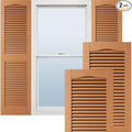 14 1/2"W x 80"H Lifetime Vinyl, Standard Cathedral Top Center Mullion, Open Louver Shutters, w/Installation Shutter-Lok's & Matching Screws (Per Pair), Treated Cedar