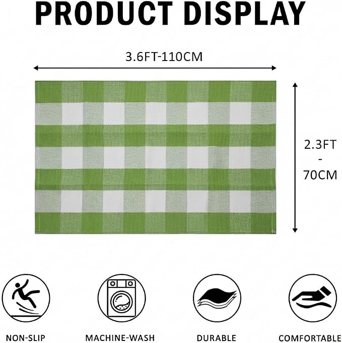 Buffalo Plaid Outdoor Rug 27.5" x 43" Grass Green and White Checkered Area Rug Washable Doormats Indoor Outdoor Rugs for Layered Front Door Mats, Porch, Entryway, Kitchen, Farmhouse