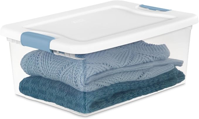 Sterilite Latching Box with Lids for Home and Office, 15 Quart, 48-Pack | Heavy-Duty and Stackable Plastic Containers with Latches for Closet, Cabinet, Bedroom, Bathroom and Dorm Room Organization