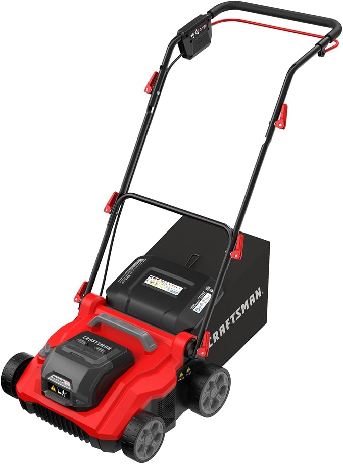 CRAFTSMAN 2 X V20 Brushless RP Lawn Dethatcher and Scarifier, Cordless, 14 in Deck, Up to 45 Min of Runtime, 50L Removable Collection Bag, Tool Only (CMCOE210B)