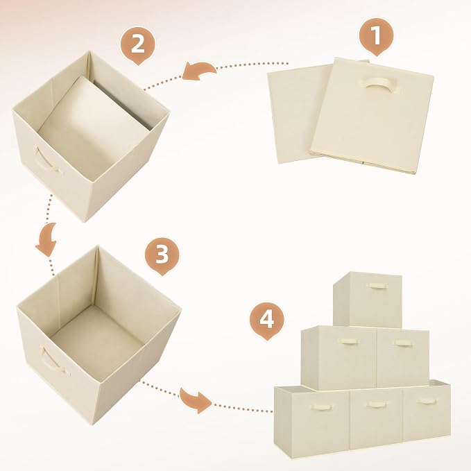 STORAGE MANIAC Storage Cubes, 13 Inch Collapsible Storage Bins with Handles, 10 Pack Fabric Foldable Bins for Organization, Durable Storage Bins for Closet, Shelves, Offices, 10-Pack Beige