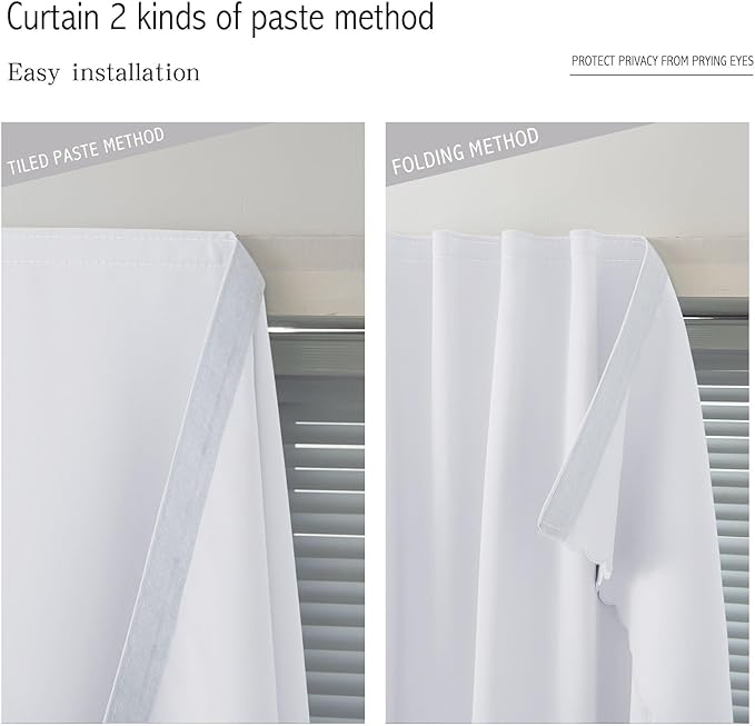 self Adhesive Curtains Portable Blackout Curtain Simple and Easy to Install Bedroom Window Thermal Lnsulated Kitchen Room Darkening Black Small Drapes, 59" W X 84" L, White, 1 Panel