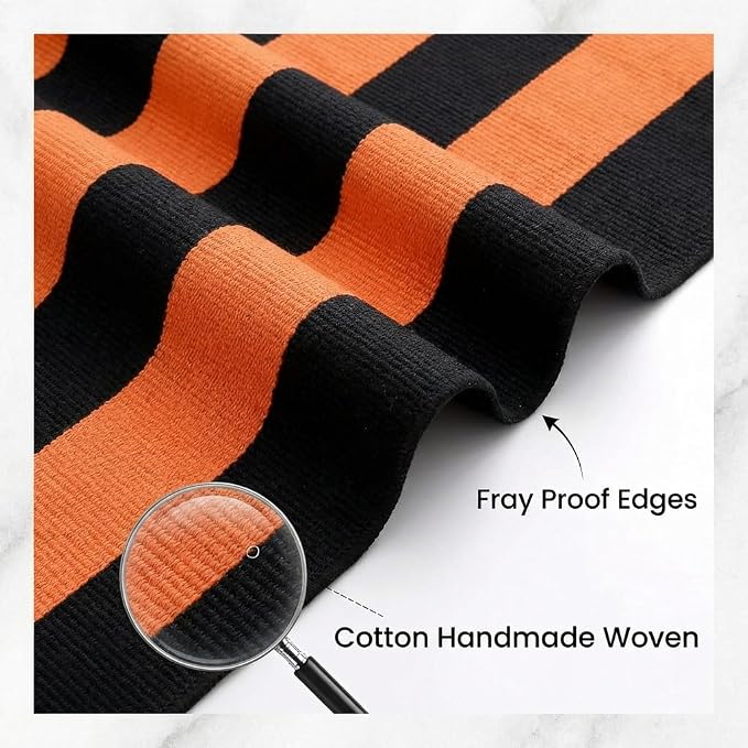 Striped Outdoor Rug 27.5x43 Orange and Black Front Door Mat, Halloween Layering Rug for Porch, Washable Doormat, Cotton Area Rug for Outdoor Entrance Entryway Patio Porch Decor